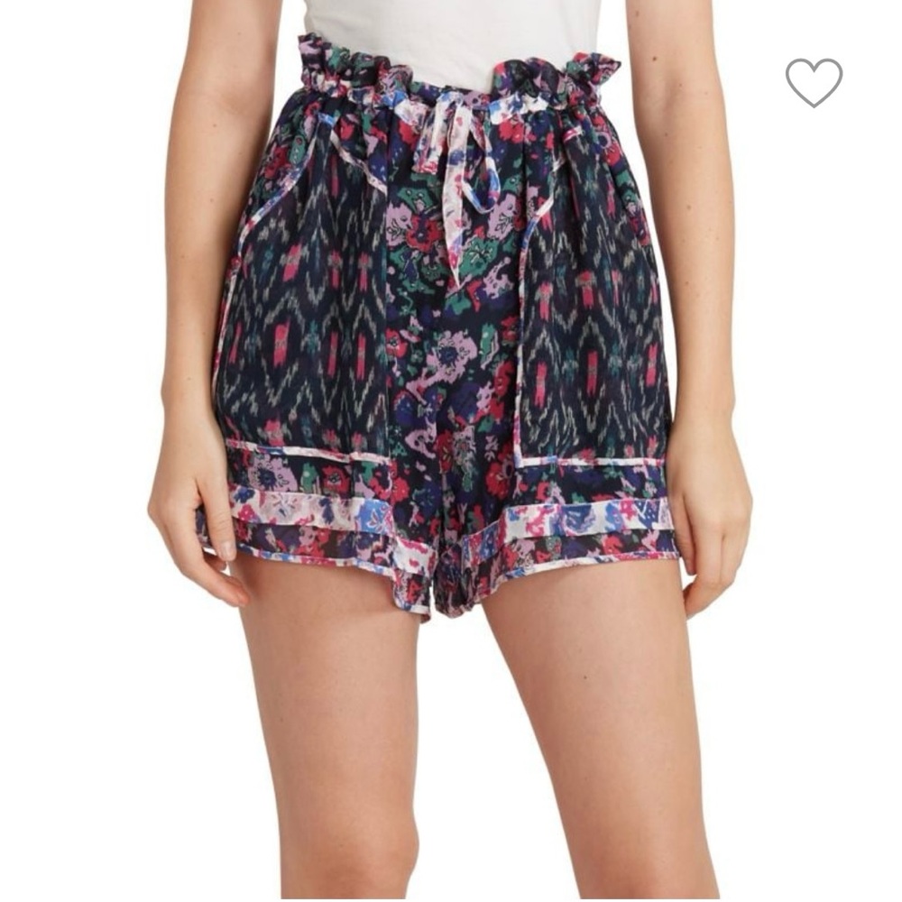 Isabel Marant Navy Floral Paperbag Waist Shorts